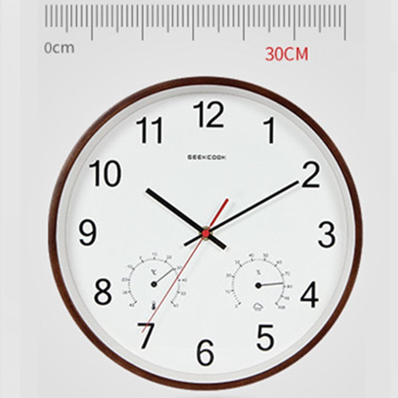 Geekcook 12 Inch Classic Wooden Wall Clocks Silent Quartz Thermometer Hygrometer Humidity Non Ticking For Living Room Office - Nest of Design
