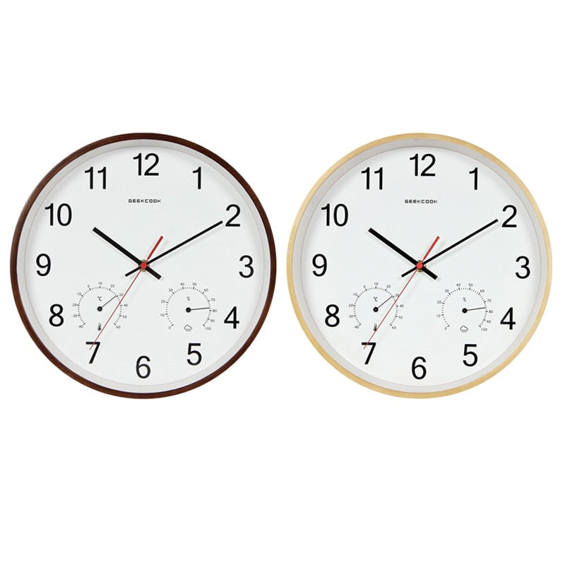Geekcook 12 Inch Classic Wooden Wall Clocks Silent Quartz Thermometer Hygrometer Humidity Non Ticking For Living Room Office - Nest of Design