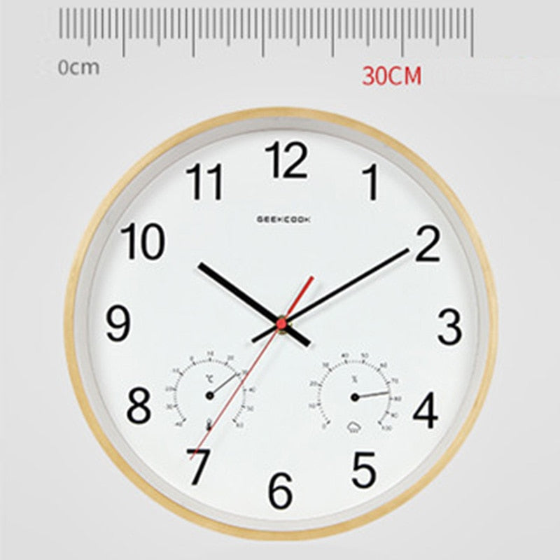 Geekcook 12 Inch Classic Wooden Wall Clocks Silent Quartz Thermometer Hygrometer Humidity Non Ticking For Living Room Office - Nest of Design