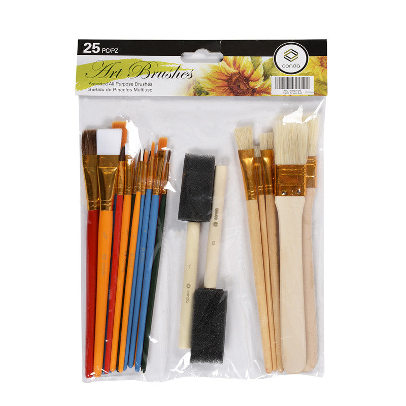 Starter Paint Brush Set Kit 25-piece Assorted Sizes - Nest of Design