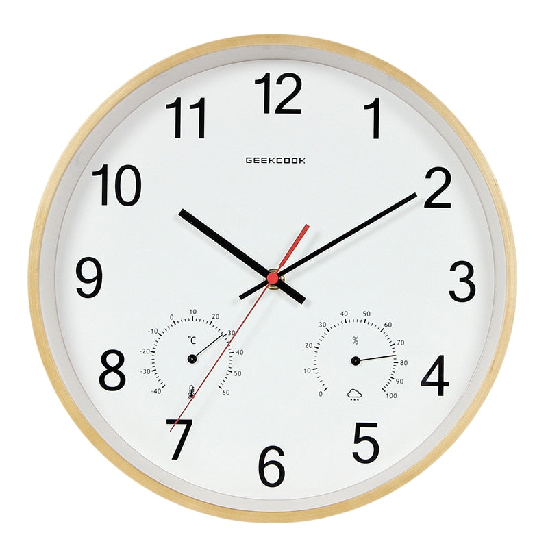 Geekcook 12 Inch Classic Wooden Wall Clocks Silent Quartz Thermometer Hygrometer Humidity Non Ticking For Living Room Office - Nest of Design