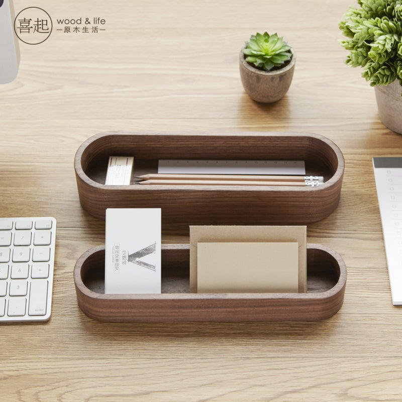 Happy Walnut Solid Wood Stationery Storage Box Creative Wood Tableware Finishing Box Wooden Jewelry Box