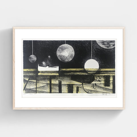 PRESSMATTER Prints "Silent Sea Silkscreen Prints  (slient sea Painting Core: 26x45cm Frame: 52x68cm Wood color wood box independent) - Nest of Design