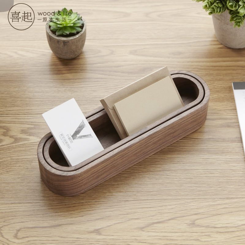 Happy Walnut Solid Wood Stationery Storage Box Creative Wood Tableware Finishing Box Wooden Jewelry Box